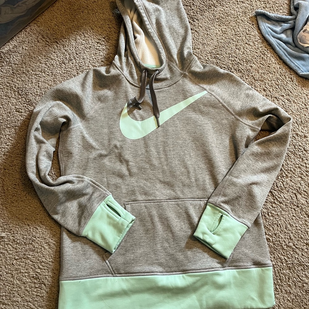 Nike Women's Gray and Mint Hoodie